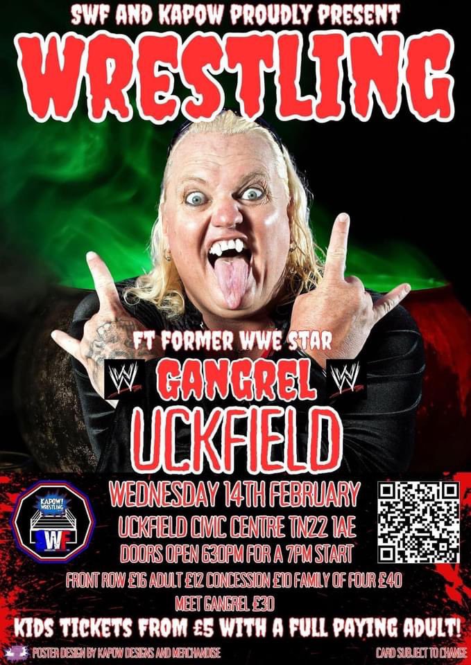 #uckfield there are FEWER THAN 10 TICKETS LEFT for next weeks Attitude tour show featuring #wwe star @gangreldavidheath We expect this to be #soldout within 24 hours get yours now!!