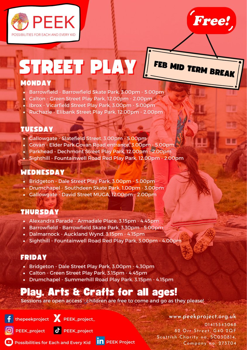 Schools are closed for 3 days, it's time for FUN WITH PEEK! 💃😉 Come join us for extended Street Play sessions from Monday to Wednesday. If you're a regular PEEK participant, no registration is needed. If you're new, sign up and be a part of the fun! forms.office.com/e/SeE7jaPDTy