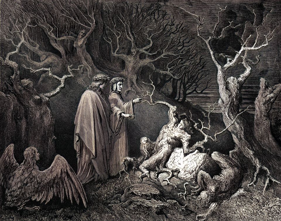 Inferno Canto 13, The Forest of Souls Bound in Trees - Gustave Doré, 1866.