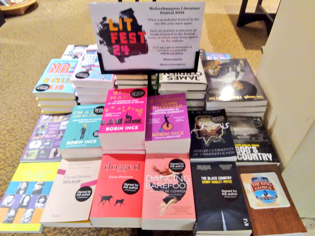 And of course huge thanks to all the fantastic writers & performers who made it such a fun & fascinating #WolvesLitFest! Our displays remain in store featuring lots of beautiful books from the events, many of them signed by their authors! @sathnam @robinince @JosieLong @mrjamesob