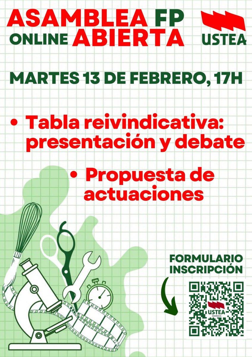 usteasevilla's tweet photo. El próximo martes tendremos una Asamblea Online para presentar la tabla reivindicativa de USTEA, debatirla y proponer actuaciones
#usteaporlopúblico
#USTEAdaLaCara
#FPPublica
@usteaeducacion https://t.co/BdzxAUISuL