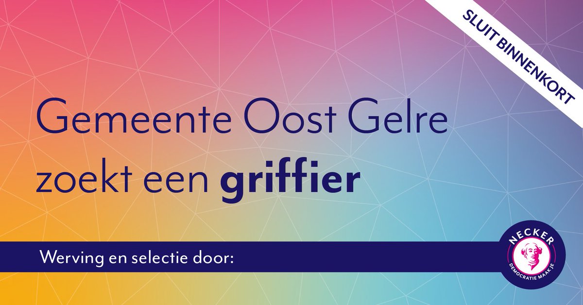 Necker (@neckervannaem) on Twitter photo Reageren kan nog t/m 12 februari! De gemeenteraad van Gemeente Oost Gelre zoekt een verbindende griffier met passie voor de lokale politiek.
Een match? Lees de vacature👉 necker.nl/vacature-griff…
<a href="/Gem_OostGelre/">Gemeente Oost Gelre</a> #vacature #griffier Reageren kan nog t/m 12 februari! De gemeenteraad van Gemeente Oost Gelre zoekt een verbindende griffier met passie voor de lokale politiek.
Een match? Lees de vacature👉 necker.nl/vacature-griff…
<a href="/Gem_OostGelre/">Gemeente Oost Gelre</a> #vacature #griffier