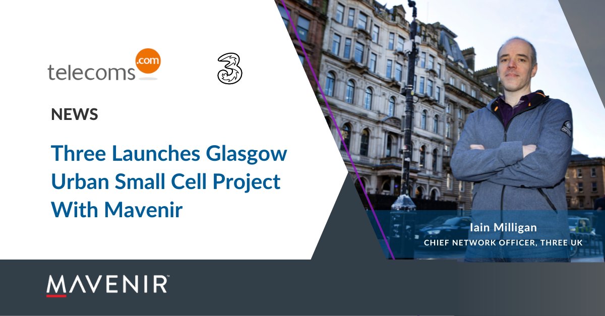 Mavenir's tweet photo. The UK operator @ThreeUK to tackle inner-city network congestion with a series of small cell deployments around Glasgow, using Mavenir Open RAN Solution - hardware and software. https://t.co/RzY9Tj7B3u

@telecoms #OpenRAN #5G #Glasgow #OpenBeam #SmallCell @SciTechgovuk https://t.co/MjvWatHNJE