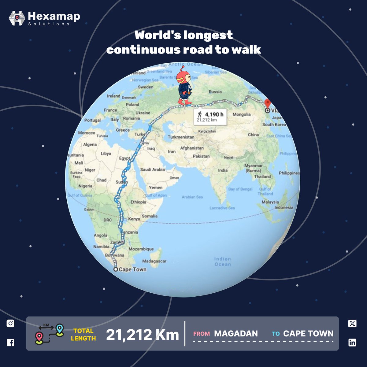 HexamapSolution's tweet photo. Do you know the World's Longest Continuous Road to Walk 🌍🚶‍♂️
.
#gis #hexamap #hexamapsolutions #esri #geospatial #arcgis #maps #storymap #worldscontinuousroadtowalk #walk #road #doyouknow #facts #intresting #intrestingfact #hank #hexplorer https://t.co/PVAeZgJIXm