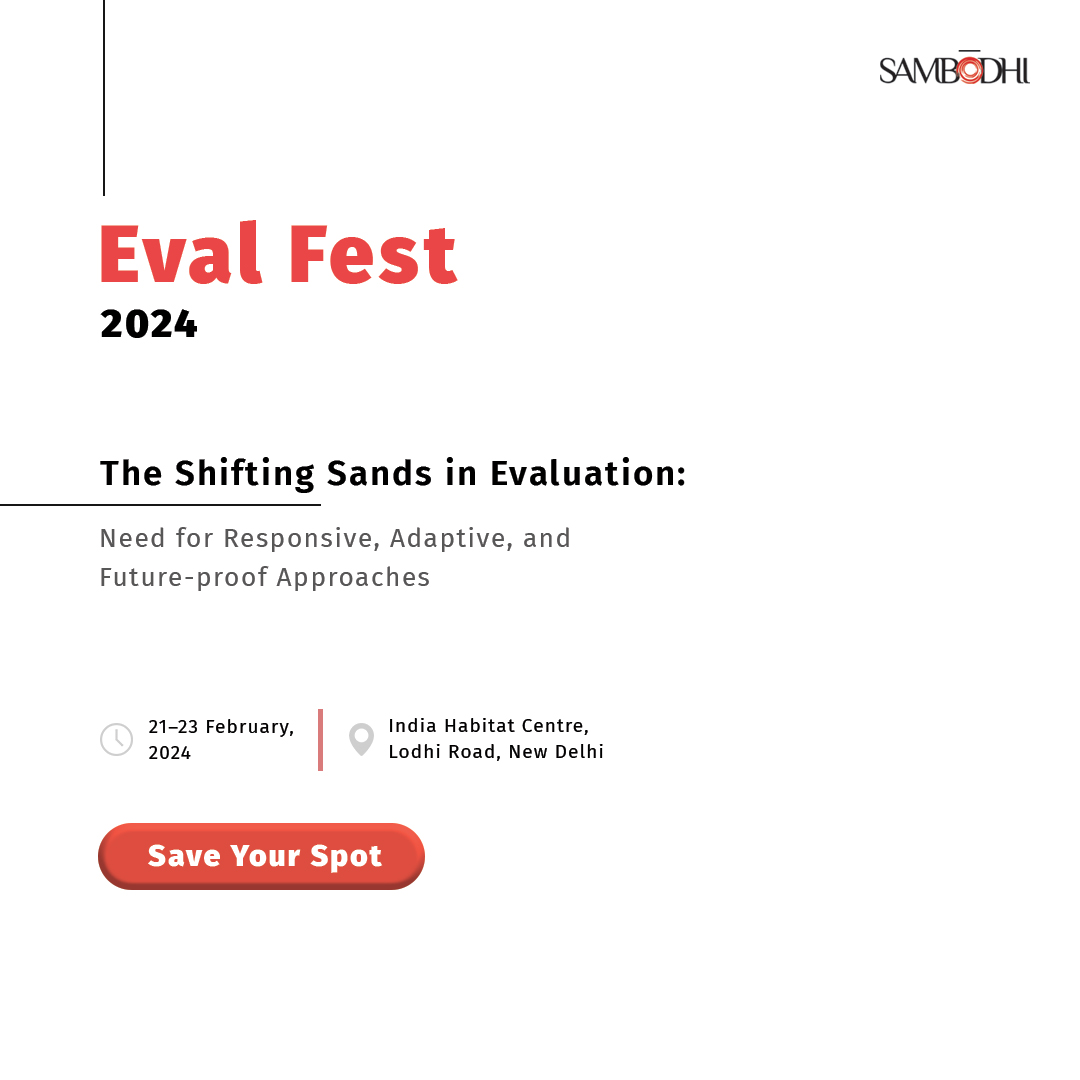 sambodhi's tweet photo. In a rapidly evolving #evaluation landscape, the need to keep our approaches relevant and impactful is more critical than ever for the success of development interventions.
But how can we navigate this shifting landscape effectively?
Join us at #EvalFest 2024, where sectoral experts and development practitioners will delve into this question and more!
Register here: https://t.co/nWyQNn3wMx