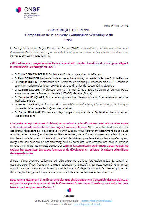 DÉCOUVREZ LES MEMBRES DE LA COMMISSION SCIENTIFIQUE DU CNSF! 🔬 Félicitations aux 7 sages-femmes choisi.e.s pour siéger au sein de cette commission ! RDV sur le site cnsf.asso.fr ! #Cnsf #Commission #Sagefemme #Scientifique #2024