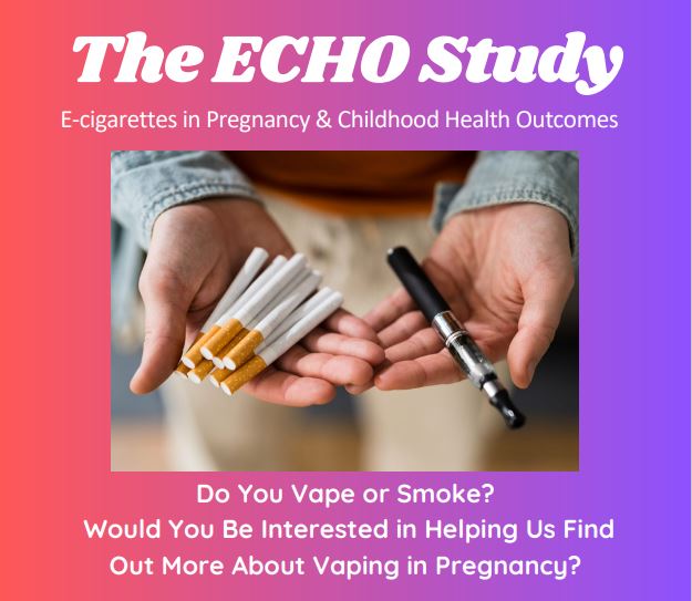 Welcome to our page! This is the ECHO Study - Investigating E-cigarettes in Pregnancy &amp; Childhood Health Outcomes. Follow along to keep up to date, and find out more at our website ucdbabylab.com/introduction
