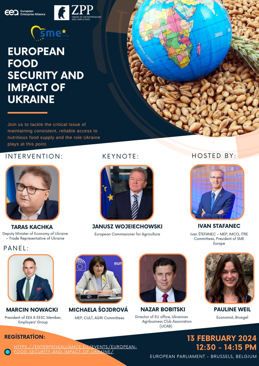 European Enterprise Alliance (@eea_brussels) on Twitter photo Join us for a high-level working lunch at the <a href="/Europarl_EN/">European Parliament</a> on Tue, Feb 13, 12:30 - 14:15.
Hosted by MEP <a href="/IvanStefanec/">Ivan Stefanec MEP</a> with guest of Honour Commissioner for Agriculture <a href="/jwojc/">Janusz Wojciechowski</a>, interventions by <a href="/taraskachka/">Taras Kachka</a> Deputy Minister of Economy UA.
For details:
enterprisealliance.eu/events/europea… Join us for a high-level working lunch at the <a href="/Europarl_EN/">European Parliament</a> on Tue, Feb 13, 12:30 - 14:15.
Hosted by MEP <a href="/IvanStefanec/">Ivan Stefanec MEP</a> with guest of Honour Commissioner for Agriculture <a href="/jwojc/">Janusz Wojciechowski</a>, interventions by <a href="/taraskachka/">Taras Kachka</a> Deputy Minister of Economy UA.
For details:
enterprisealliance.eu/events/europea…
