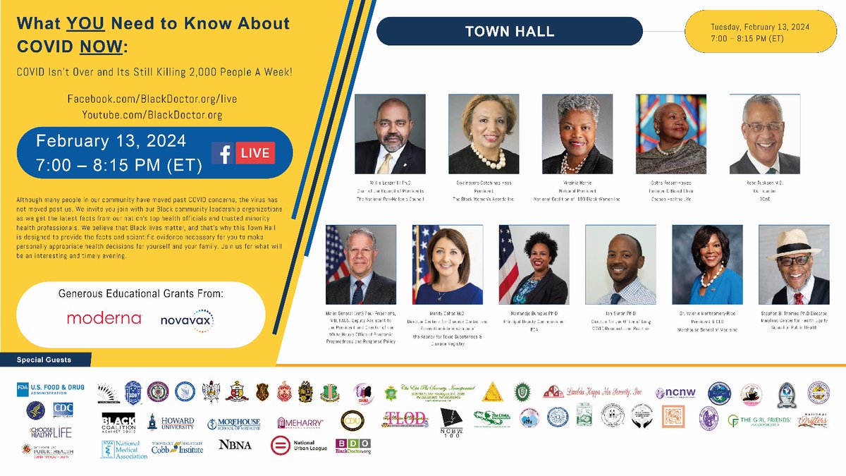 BCAC invites you to a special and timely national Covid-19 Town Hall Tuesday February 13, 2024, 7pm-8:15pm (EST). Access it by logging on to : Facebook.com/BlackDoctor.or… Youtube.com/BlackDoctor.org #BCAC #BlackHealth #ThisIsntOver #Covid19TownHall