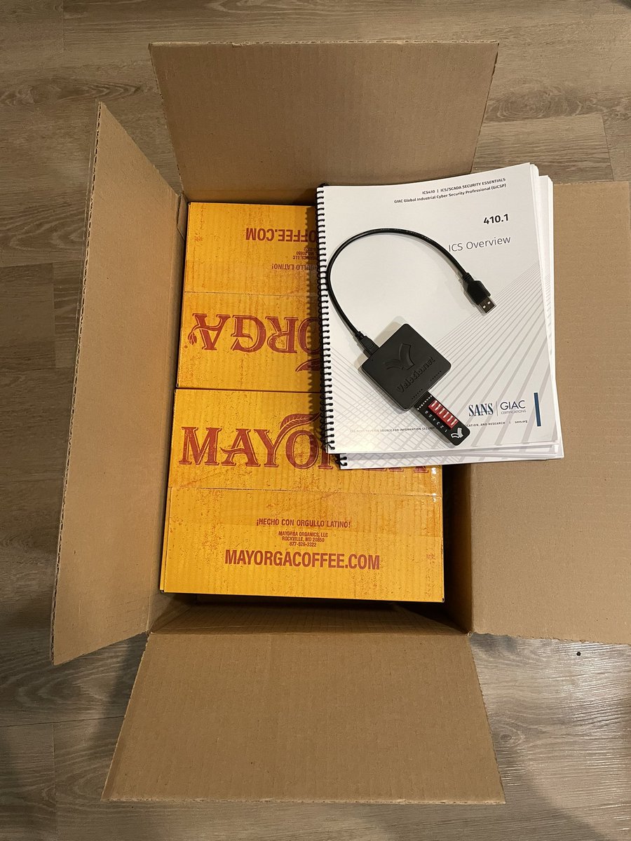 My new SANS ICS410 (ICS/SCADA Security Essentials) books and PLC arrived at the same time as my coffee Costco order. Talk about good timing. This should keep me out of trouble for a month or two. #SANS #ICS #OperationalTechnology
