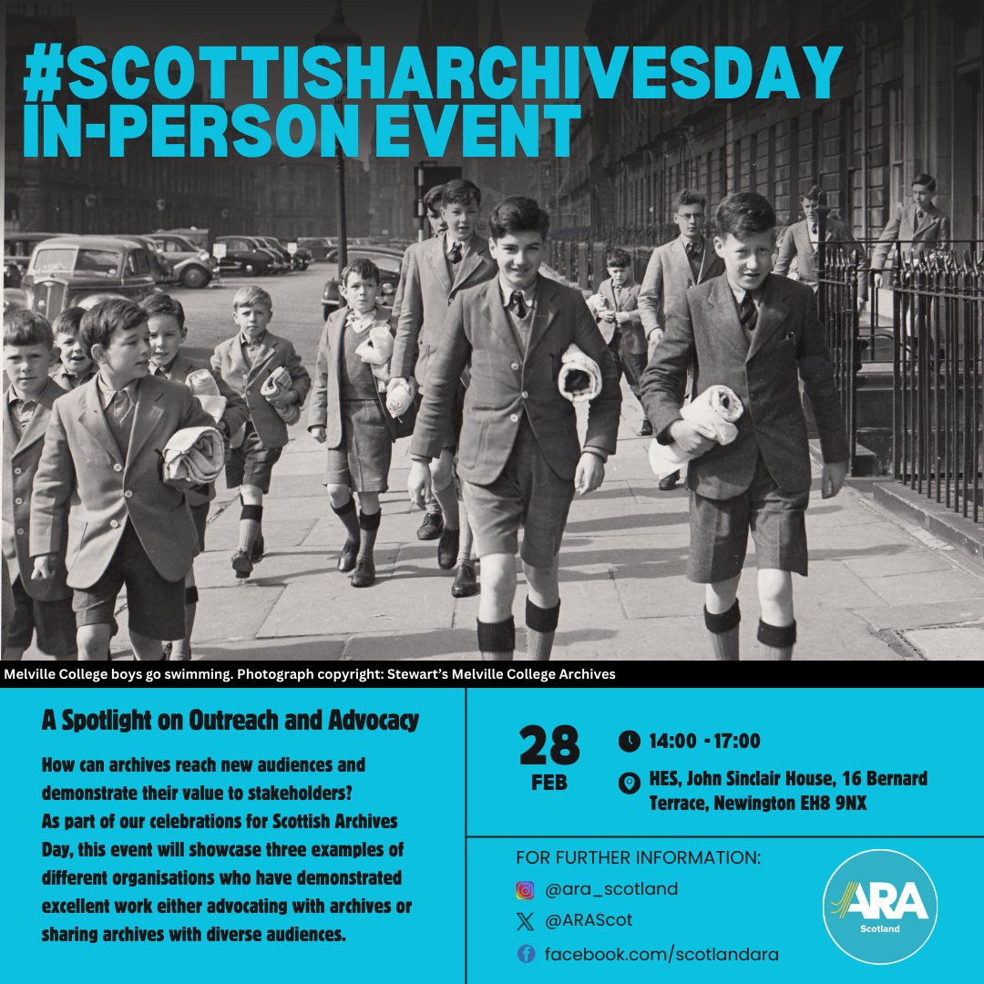 We are hosting an in person #ScottishArchivesDay event! An afternoon focusing on outreach and advocating the worth of your archive. Details in the pic, or click the link for more info. Open to ARA members and non-members. Book your FREE place now! eventbrite.co.uk/e/scottish-arc…