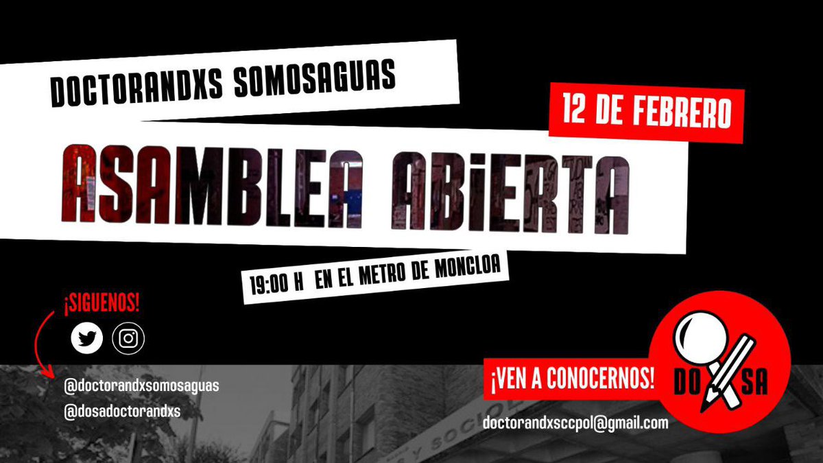 El lunes 12 volvemos con una Asamblea Abierta🔥

Nos vemos:
🕖19h
🚇Moncloa

Ven a conocernos y organízate!

¡Únete y construye universidad pública con nosotrxs!