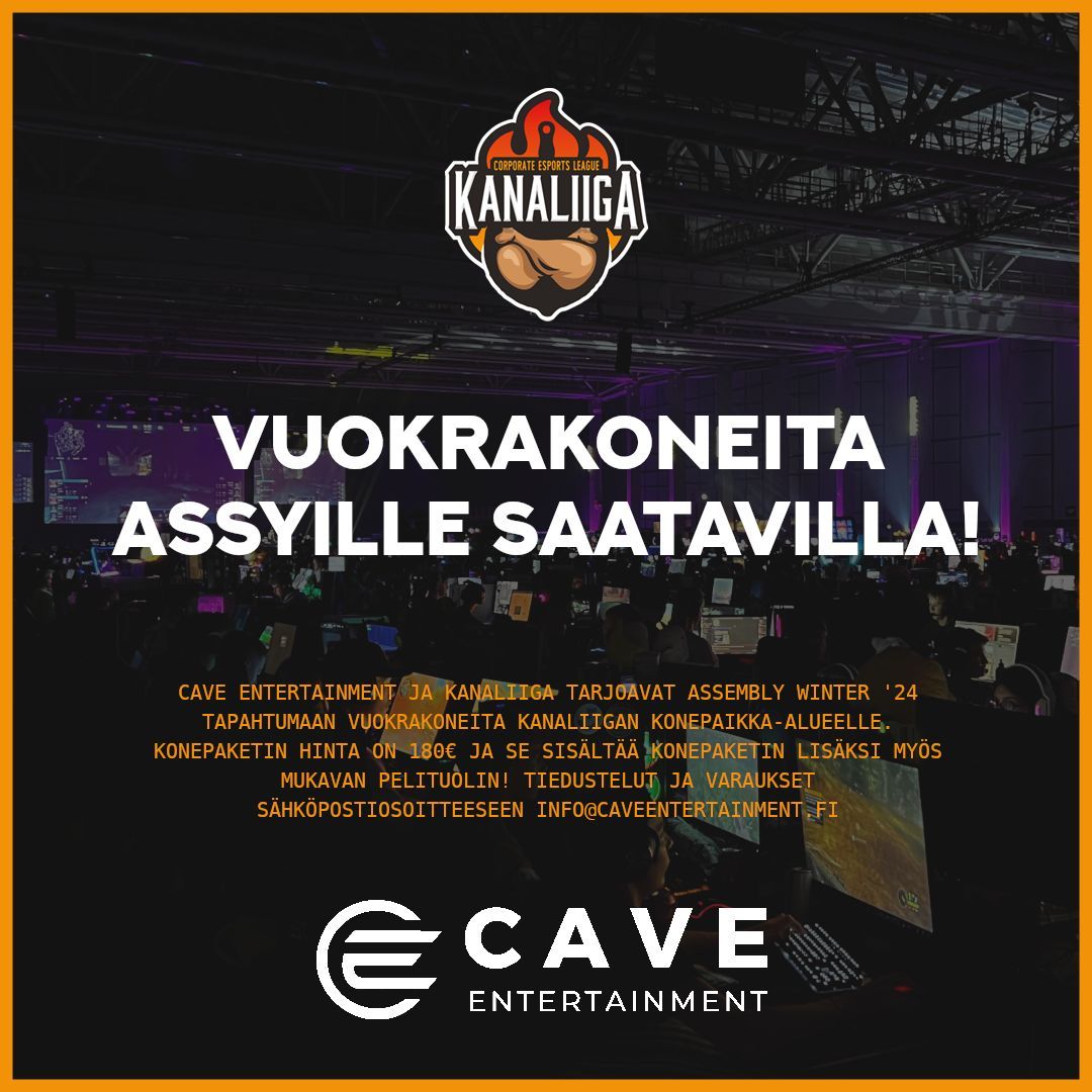 kanaliiga's tweet photo. ⚠️HYVIÄ UUTISIA KANALIIGAN KONEPAIKOILLE TULEVILLE! ⚠️ 

@caveentertainment tarjoaa lainakoneita vuokralle Assembly Winter '24 tapahtumaan! Ota sähköpostitse yhteyttä ja sovi yksityiskohdista suoraan Cave Entertainmentin kanssa! 

#assemblywinter24 #kanaliiga #caveentertainment https://t.co/M0DZfi1v8v