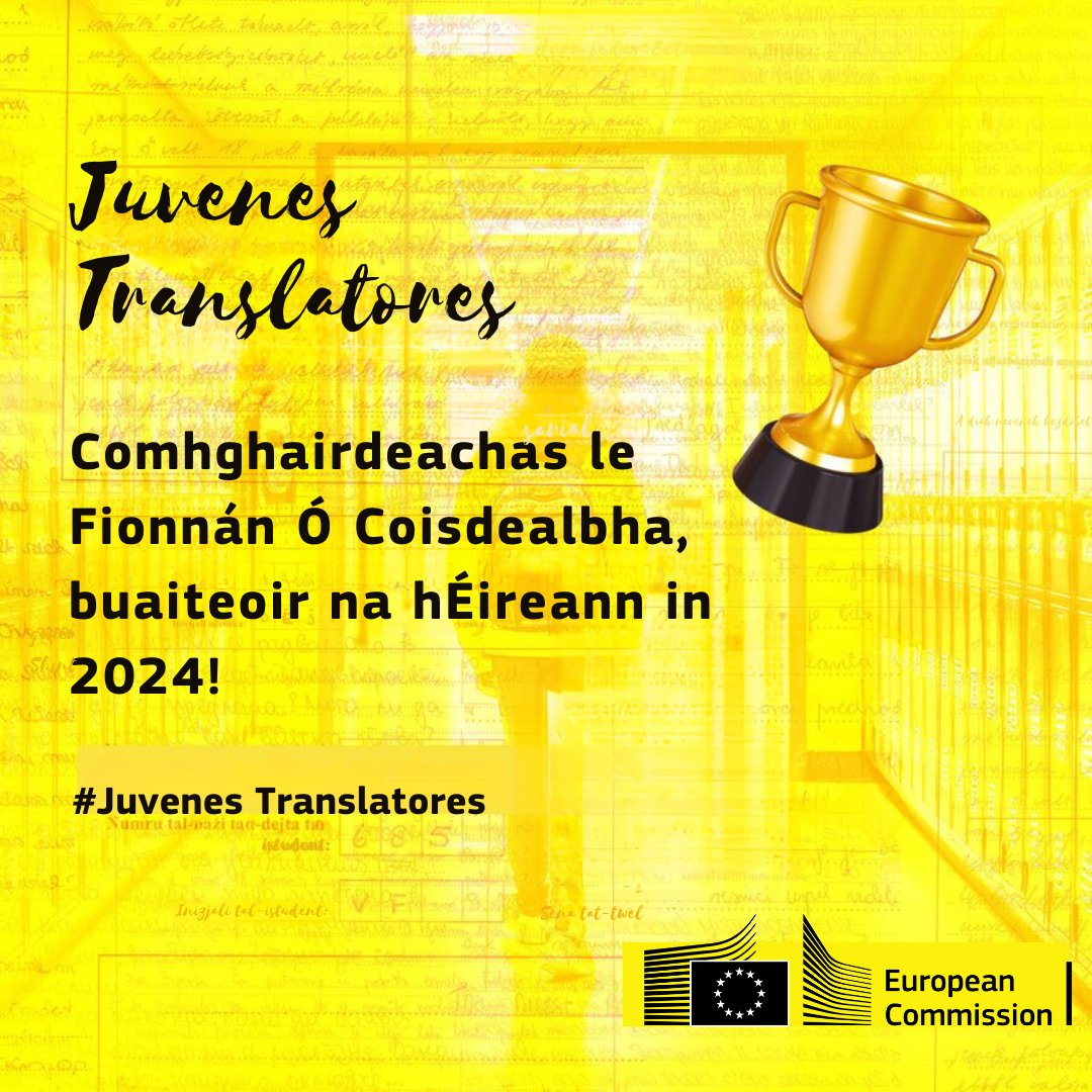 EU Commission in Ireland (@eurireland) on Twitter photo Comhghairdeachas mór le Fionnán Ó Coisdealbha ó Choláiste Chroí Mhuire ar an Spidéal, a bhuaigh duais na hÉireann 🇮🇪 i gcomórtas aistriúcháin an Aontais Eorpaigh 🇪🇺 #JuvenesTranslatores 🏆 🎉
Tuilleadh eolais 👉 europa.eu/!xdmqRC
<a href="/translatores/">Translating for Europe</a> #xl8 Comhghairdeachas mór le Fionnán Ó Coisdealbha ó Choláiste Chroí Mhuire ar an Spidéal, a bhuaigh duais na hÉireann 🇮🇪 i gcomórtas aistriúcháin an Aontais Eorpaigh 🇪🇺 #JuvenesTranslatores 🏆 🎉
Tuilleadh eolais 👉 europa.eu/!xdmqRC
<a href="/translatores/">Translating for Europe</a> #xl8