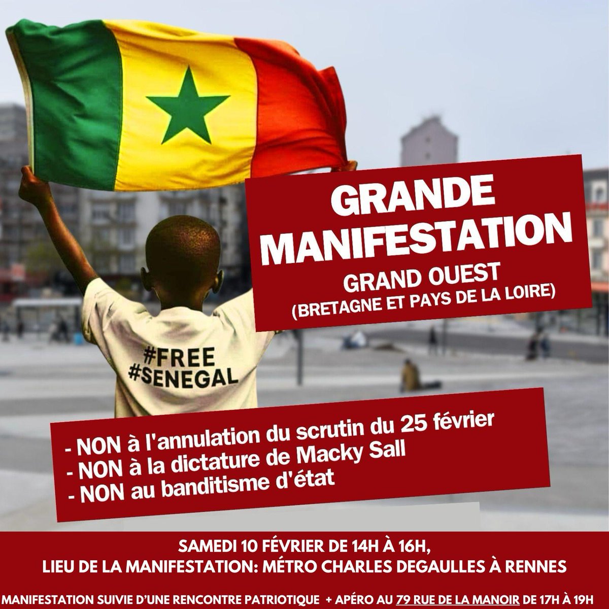 🚨*URGENT*‼️‼️                                      *Voici le nouveau lieu de rassemblement* ‼️ *À Partager massivement !*
#DIASPORA🇸🇳 #FRANCE #électionsprésidentiellesSENEGAL #COUPDÉTAT #GrandOuest #MACKYDÉGAGE