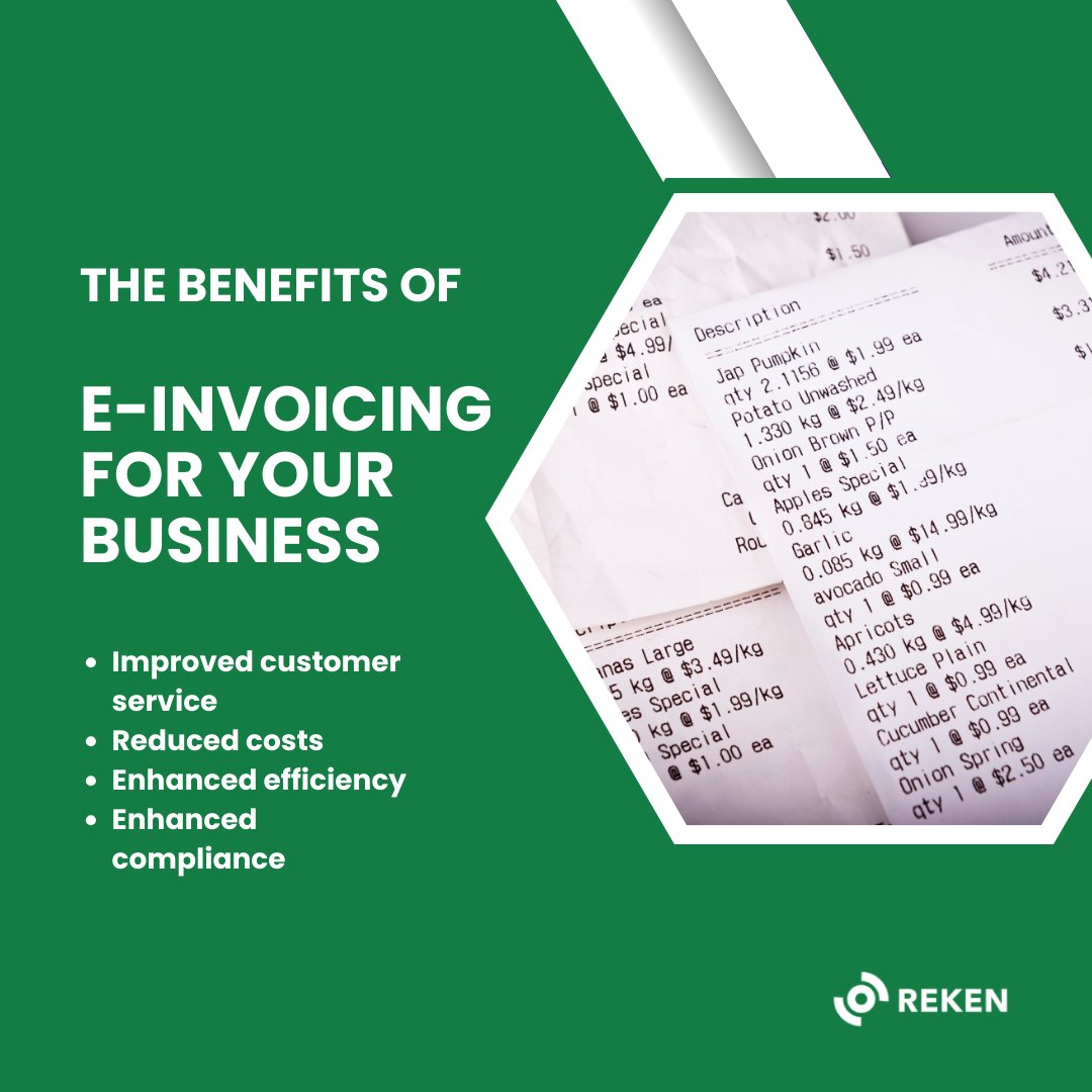 The Benefits of E-Invoicing for your Business

#einvoicing #digitalinvoices #paperlessbilling #efficiency #automation #costreduction #improvedcashflow #gopaperless #gogreen #sustainability #reken