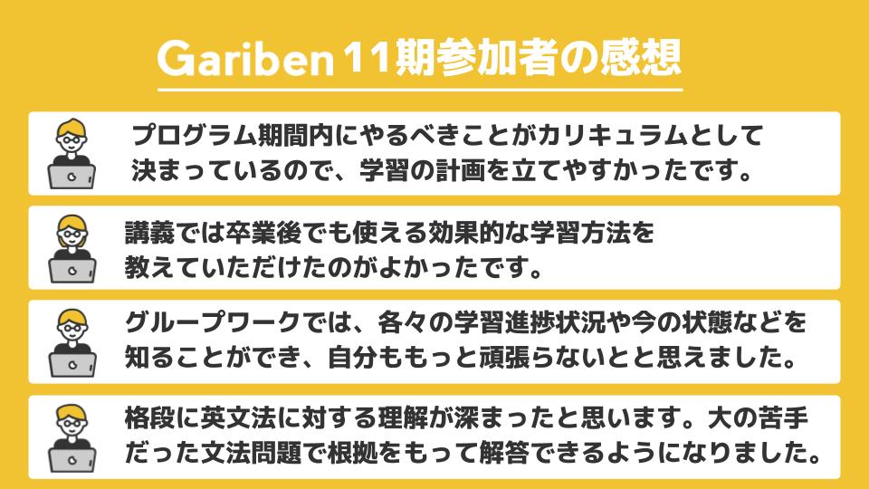 garibenofficial's tweet photo. ＼3ヶ月でTOEIC最大270点UP／
先日終了したGariben11期の結果速報をお知らせします📣 
 
11期生の皆様は3ヶ月間、1日2時間以上の学習に成功しました👏そして多くの方がTOEICスコアをUPされています！
 
Gariben史上初の990点取得者も！ありがたいコメントをたくさんいただきましたのでご覧ください😌 https://t.co/B2Llrijt1g