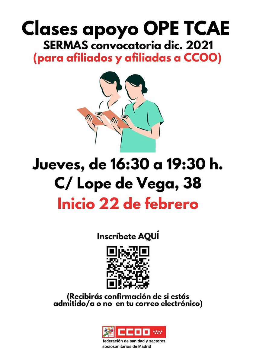 Clases de apoyo para la OPE TCAE! #Afiliate #CCOO