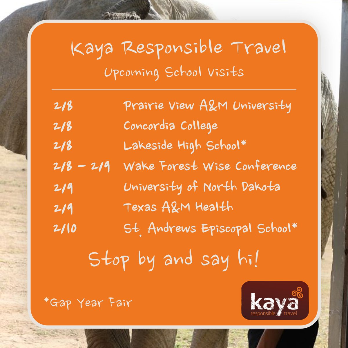 Our team will be ALL OVER these next few days. If we're coming to your university, drop by and say hi! Our reps would love to meet you 🙂

#kayaresponsibletravel #internabroad #gapyear