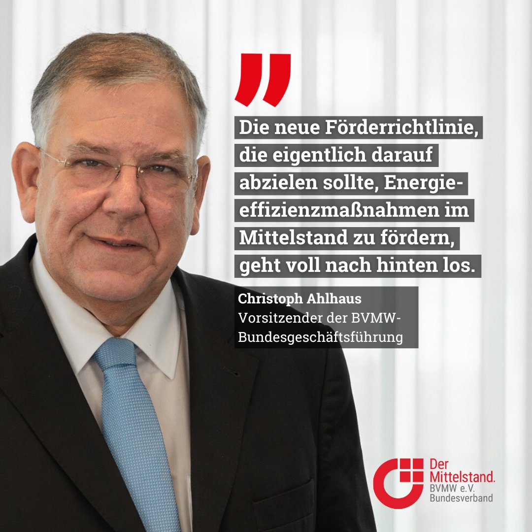 Kompliziert, verwirrend &amp; zu bürokratisch. So bewertet #BVMW-Vorsitzender Christoph Ahlhaus die Änderungen in der Förderrichtlinie zur #Energieeffizienz: „Das eigentliche Ziel, Energieeffizienz zu steigern, wird so konterkariert.“

Das kommt auf #KMU zu: bvmw.info/foerdung-energ…