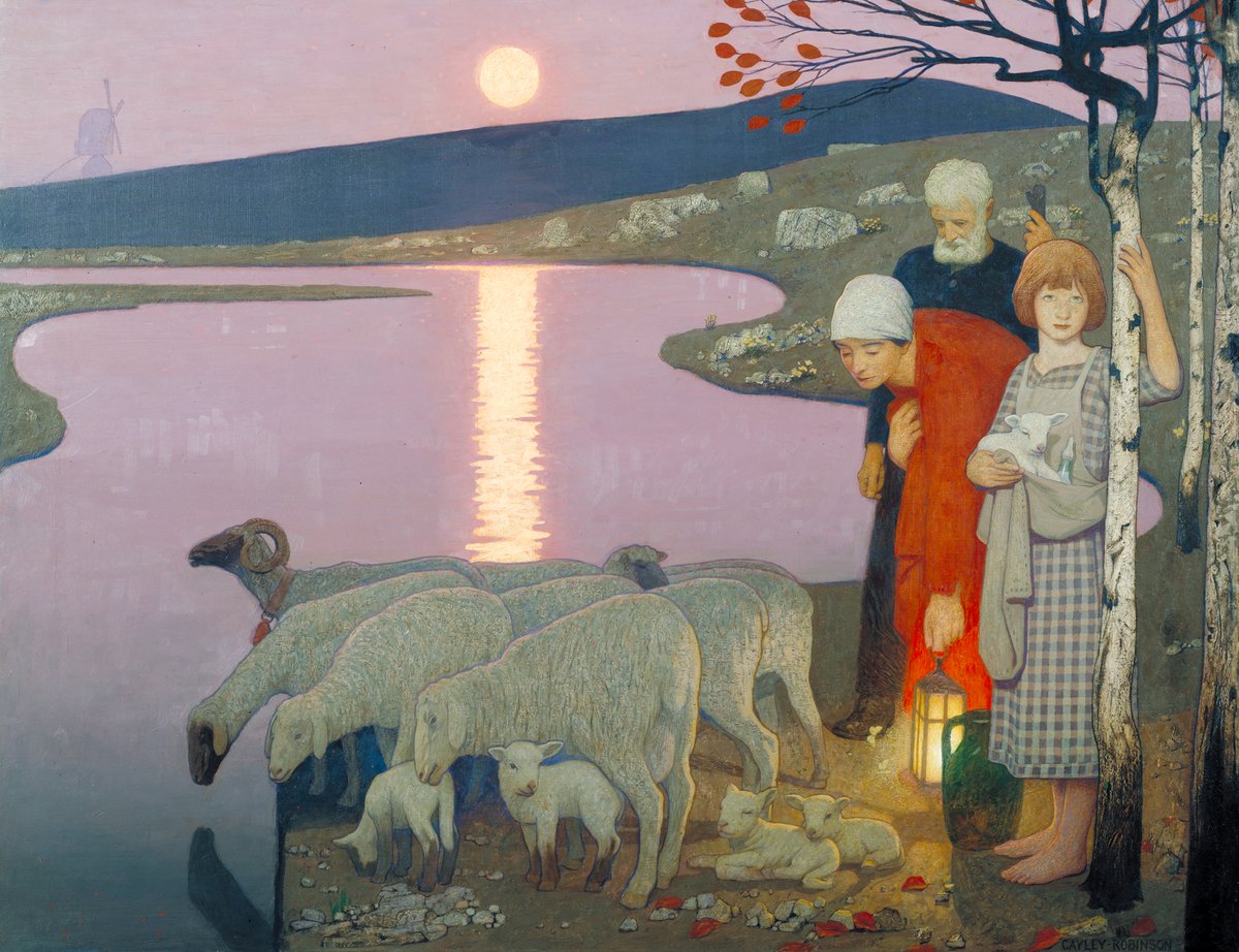 Though we might never have set foot in this place, it feels almost like a distant memory. ❤️ Painted in 1923-4 by Frederick Cayley Robinson, this warming scene of the countryside is soaked with a sense of nostalgia. See it on display at Tate Britain ➡️ bit.ly/48Zpchx