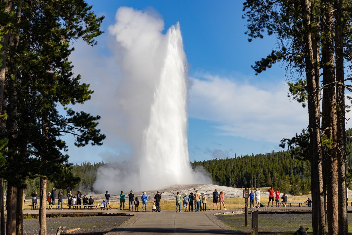 YellowstoneNPS's tweet photo. Watching an Old Faithful Geyser eruption is a Yellowstone tradition. Old Faithful Inn Observation Deck, the boardwalks, or Observation Point… which is your go-to spot? #VolcanoWeek https://t.co/X2GwcXGpDE