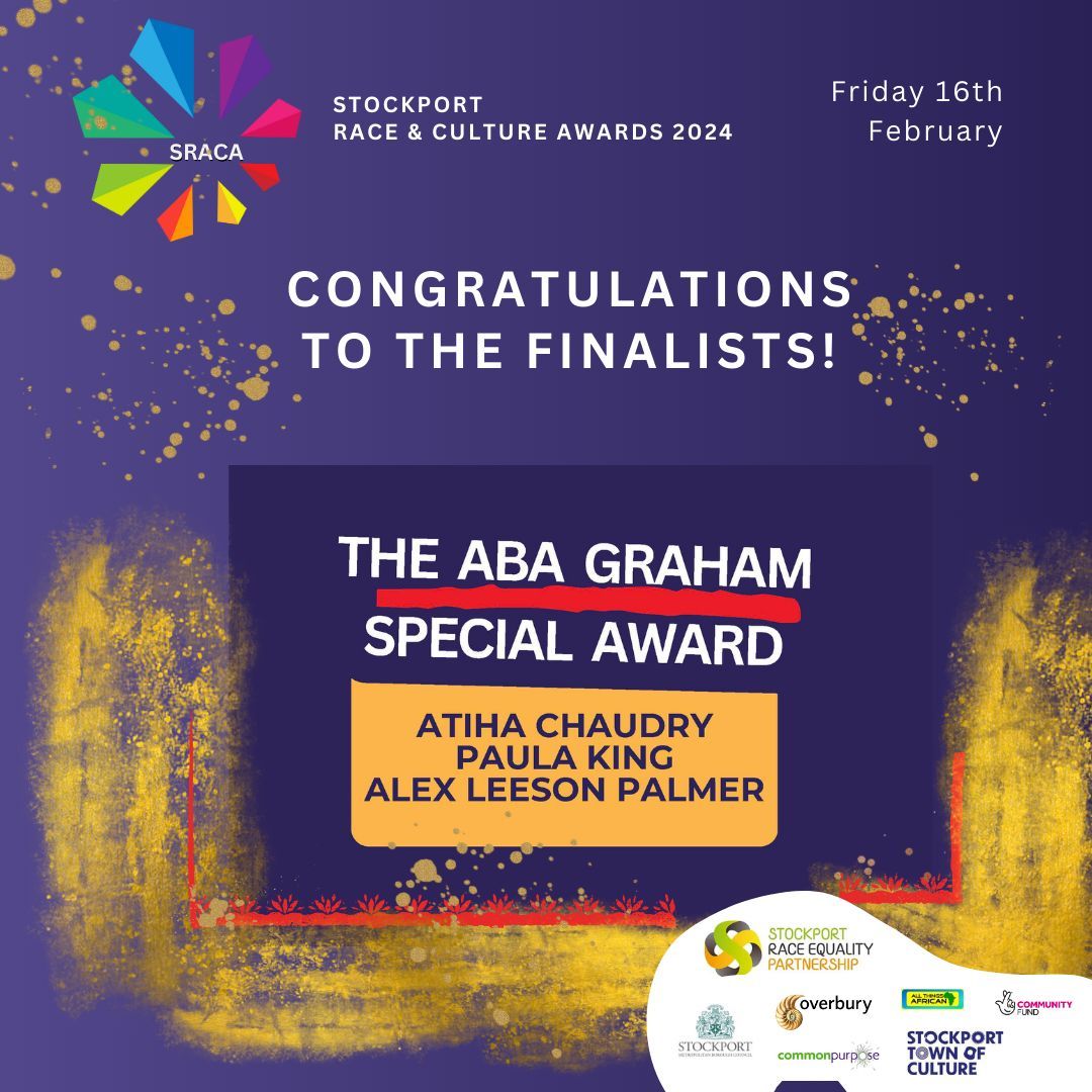 We are SUPER excited for the Stockport Race &amp; Culture Awards - it's going to be a fab evening. In fact we are SO excited we have been sharing the names of our award category finalists...we can't wait to celebrate with you! 😄

⏳8 days to go
🎟️Tickets: buff.ly/4aF03d4