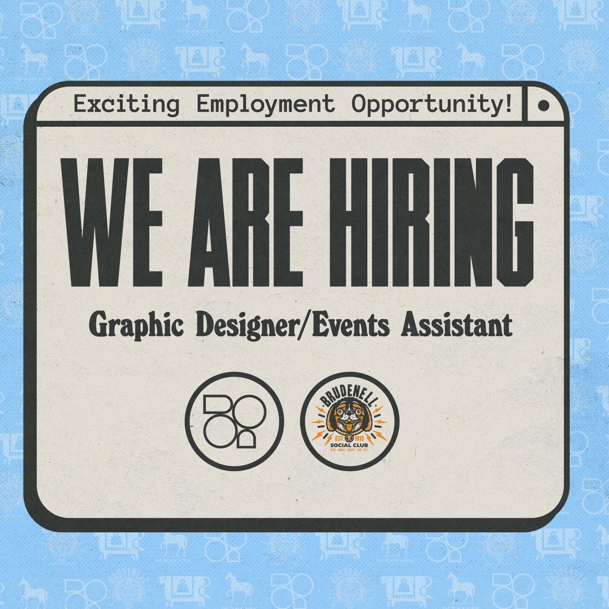 BrudPresents's tweet photo. 📢 JOIN THE TEAM! 📢

We're hiring a Graphic Designer / Events Assistant here at The Brudenell Social Club, Brudenell Presents &amp; affiliated businesses. 🎨

Further information regarding the role can be found below.👇

➡️ https://t.co/nF7sKxCyMr https://t.co/N2NwfEmHOz