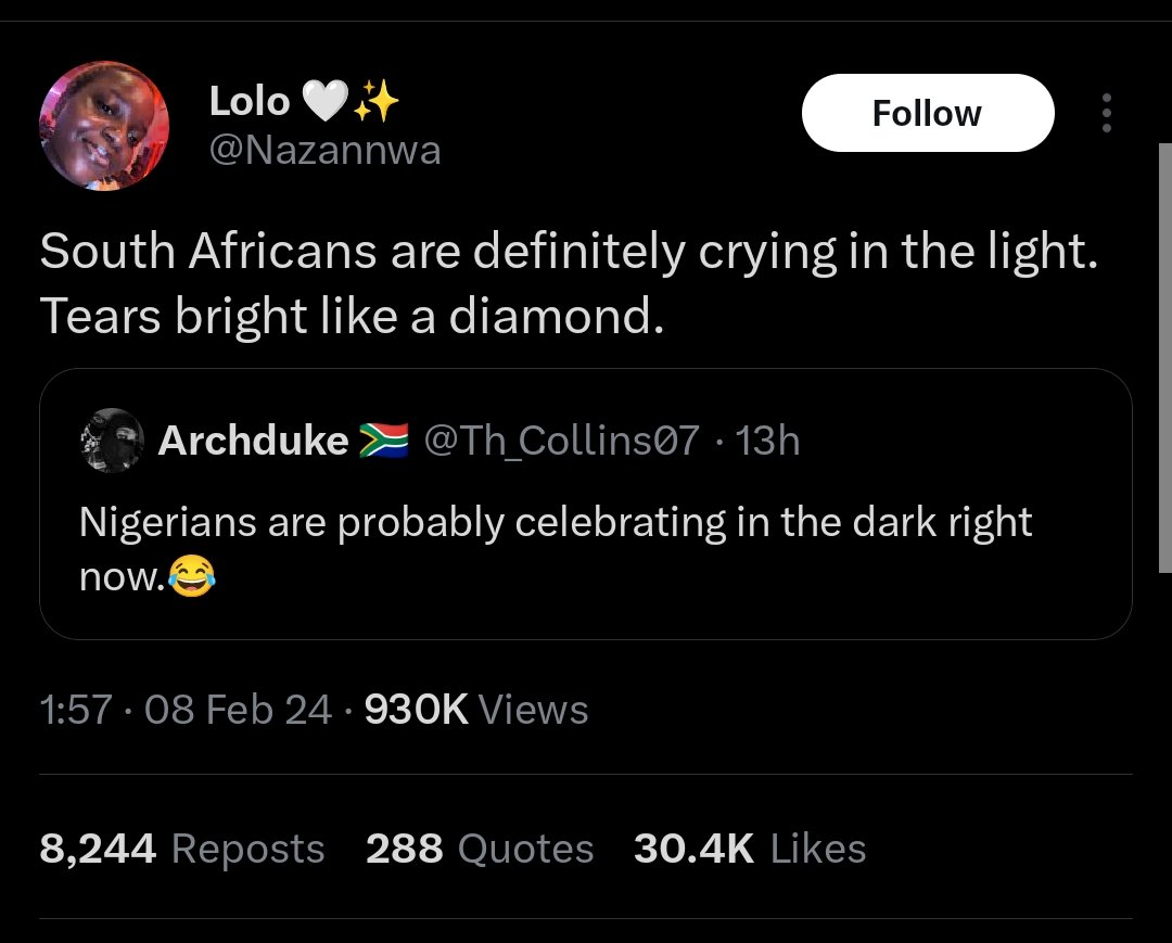 WelBeast's tweet photo. These banter between South Africa and Nigeria have been epic 😂 https://t.co/YpwCjMUfUd