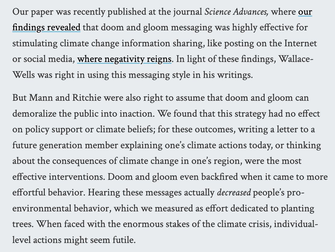 Beyond the Doom and Gloom, Here’s How to Stimulate #Climate Action I have a new piece in @sciam with @vlasceanu_mada explaining why doomerism might be a bad strategy for fighting climate change: scientificamerican.com/article/beyond… We found that a doom and gloom message inspired people to…