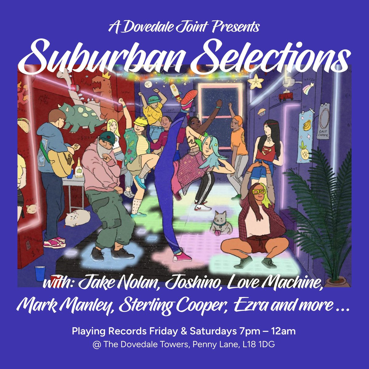 Tomorrow night we’re starting off a new monthly residency at one of Liverpool’s most iconic boozers <a href="/DovedaleTowers/">Dovedale Towers</a> for their Suburban Selections ⚡️

Soundtracking your weekend’s alongside some of our mates, see you from 7pm 🍻🎷
