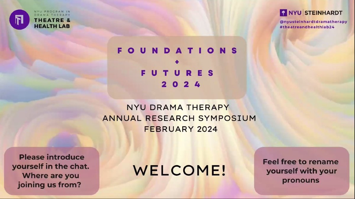 It's wonderful to be connecting with #dramatherapists from across the world today at the NYU annual dramatherapy research symposium! Thank you #theatreandhealthlab24 @drhodorkibi @NishaSajnani & Shoshi Keisari. I look forward to the upcoming sessions too!