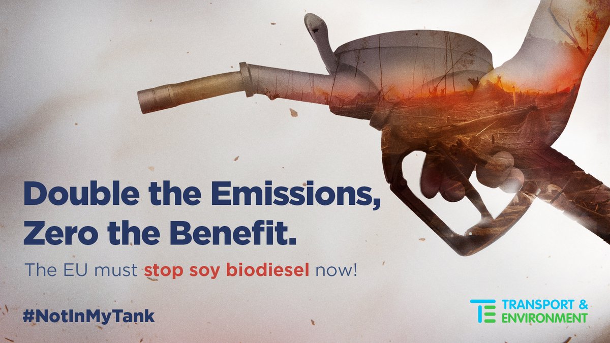 transenv's tweet photo. The time to phase out soy biofuels is now!
30 NGOs have called on the @EU_Commission to immediately phase out soy biofuels from renewable energy targets due to the devastating impact they have on the climate.
#NotInMyTank
Read the letter ➡️ https://t.co/plsiJGuh78 https://t.co/1IAY3kq7U3