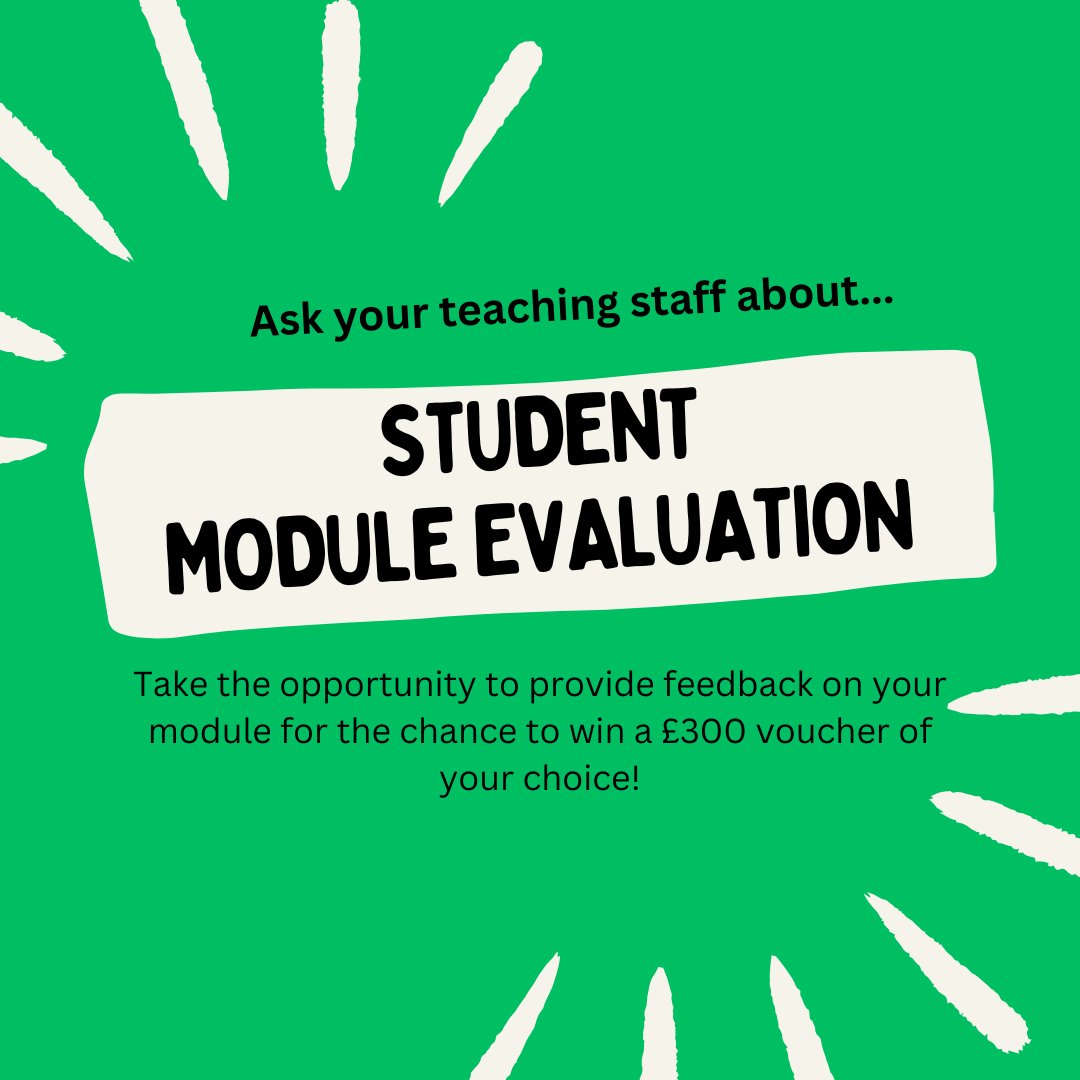 Module evaluation gives you the opportunity to provide honest feedback on the modules you have taken this semester, which can help to facilitate positive change! Your opinions matter!

go.blueja.io/7YsMI8nF60ehqa…