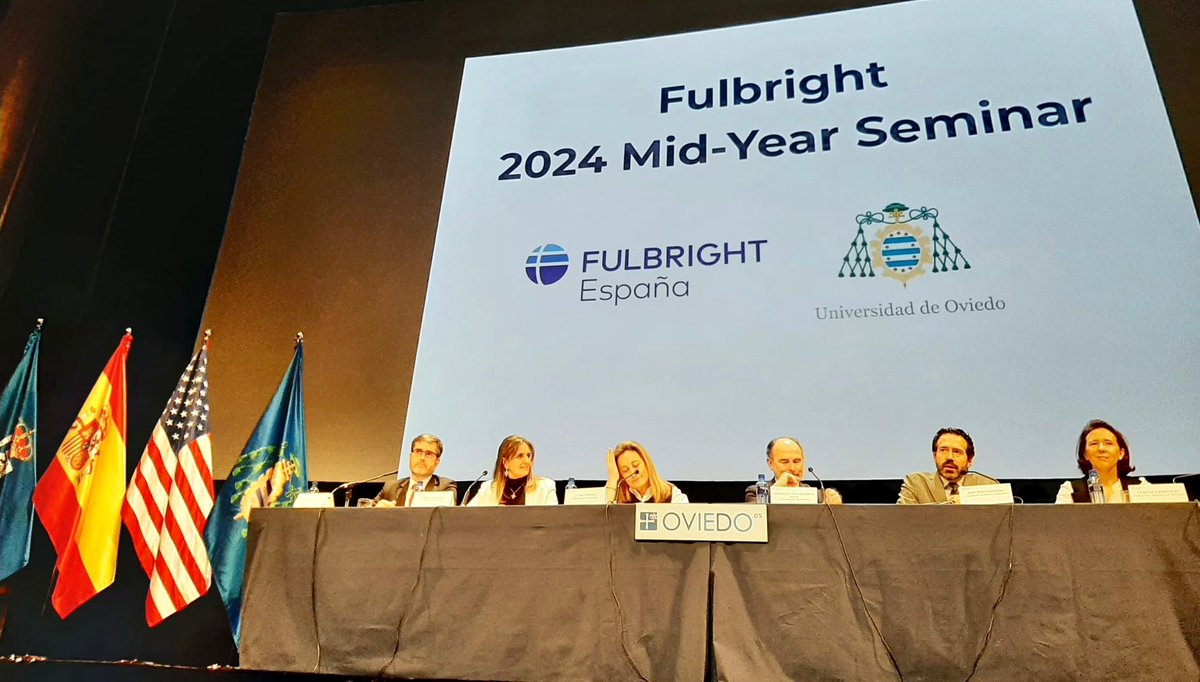 FulbrightSpain's tweet photo. We are honored to open the #Fulbright Mid Year seminar in Oviedo for the 205 US @FulbrightSpain grantees currently in Spain and Andorra with welcome remarks from @aecid_es
@usembassymadrid @universidad_de_oviedo @fundacionprincesadeasturias @gobiernodeasturias #masqueunabeca https://t.co/vDzJI1Igl2