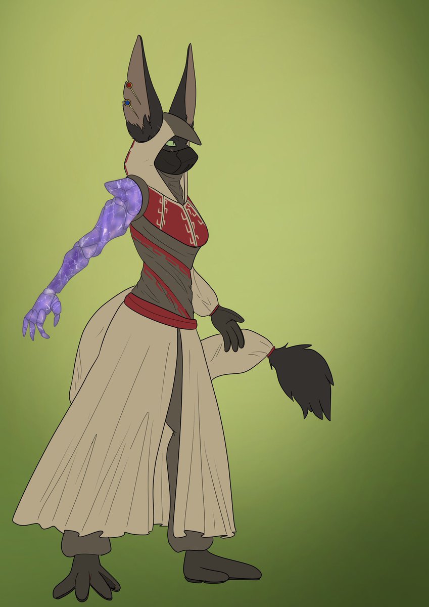 Name: Amethyst, the Isolated Priestess

Age: 28 years old

Appearance: Amethyst is a tall and slender Almichi female. She has, dark has soft black fur with darker tan skin underneath. Her almond-shaped eyes are a striking shade of green, which seems to glow when she becomes~~>