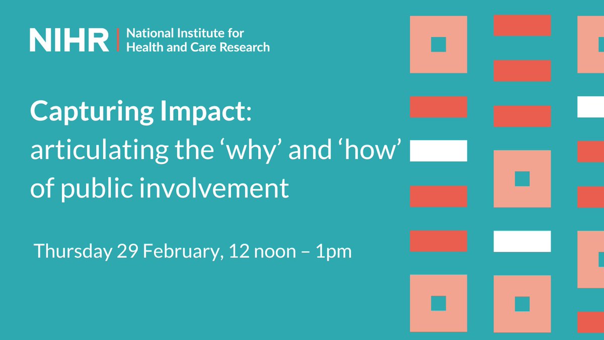 Interested in capturing the impact of public involvement? Figuring out the ‘why’ & ‘how’ of it all is a useful first step! In our latest impact event, we continue to share approaches that have been tried in NIHR-funded projects. Register here: gmg-lgcgroup.zoom.us/webinar/regist…