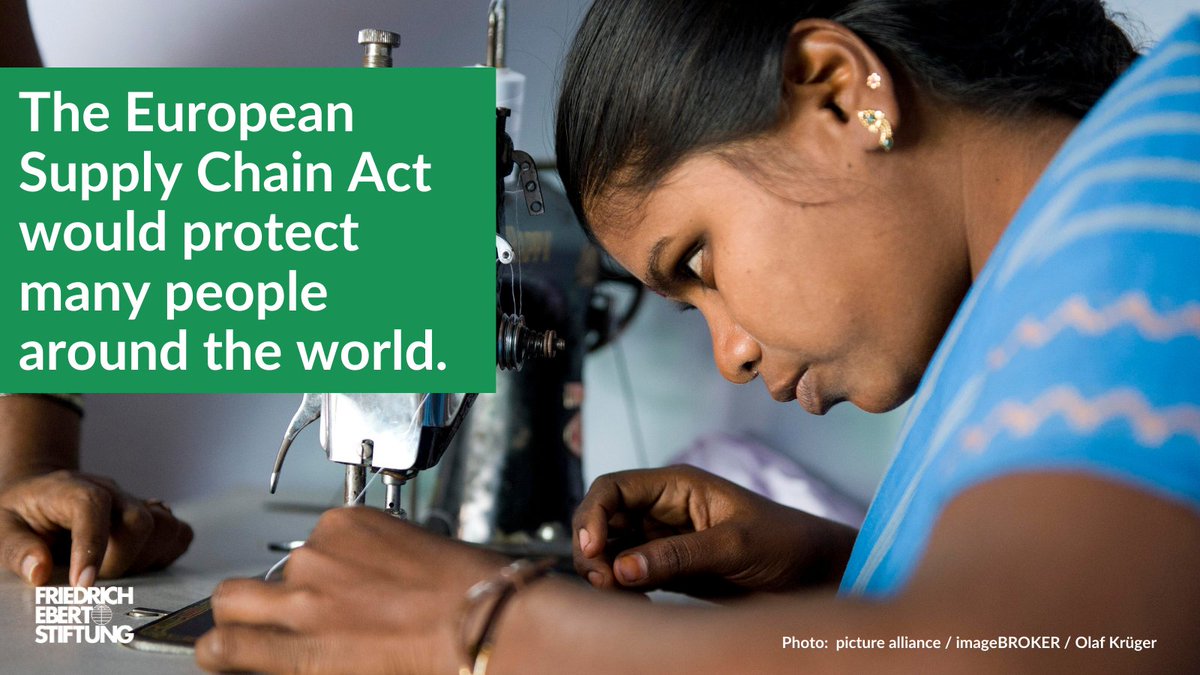 Tomorrow EU member states will vote on the EU #SupplyChainAct (#CSDDD). It is likely that Germany will abstain. This could mean the end of the CSDDD – and workers worldwide would pay the price. 🧵(1/7)Young woman at a sewing machine in India.