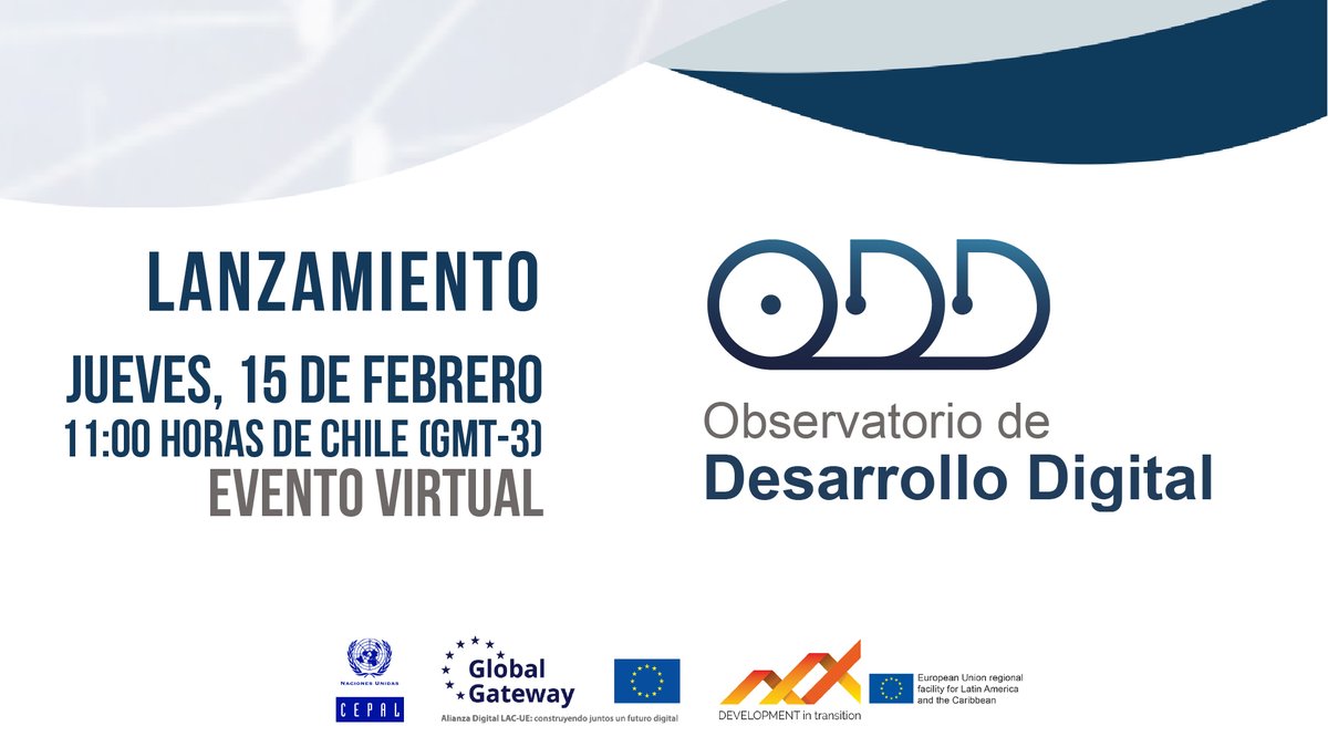 cepal_onu's tweet photo. 📍¡Márcalo en tu calendario! 
#CEPAL lanzará observatorio para apoyar a los países de #AméricaLatina y el #Caribe en sus procesos de #TransformaciónDigital.
🗓️ Jueves 15 de febrero - 11:00 horas 🇨🇱 (GMT-3)
🔗https://t.co/MCASDWzQhG
🔴Regístrate 👉https://t.co/rK37ZnqCEn
#eLAC2024 https://t.co/5hUs93TMVt