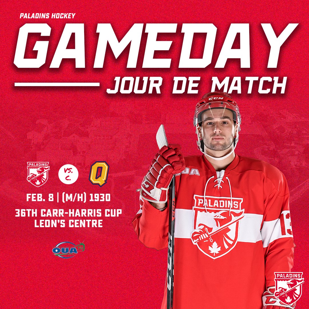 The Carr-Harris Cup is TODAY!

We can't wait to see the RMC community cheering on the Paladins tonight at the Leon's Centre!

Hockey (M/H)
🗓 | Feb. 8
⏰ | 1930
🆚 | Queen's Gaels
📍 | Leon's Centre
🎟️| bit.ly/483fZTP
💻 | OUA.tv
