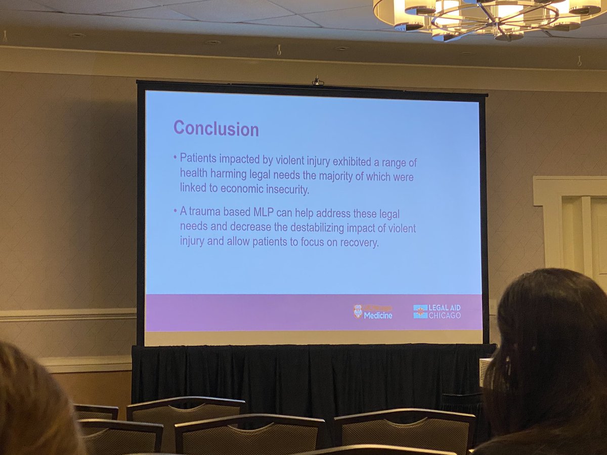 Phenomenal presentation by our own @LegalAidChicago civil law attorney Carly Loughran demonstrating how MLPs established with HVIPs impact the StDoHs of our patients. In this real example, close to $3,000 a month in perpetuity can impact recovery after gunshot injury. #ASC2024