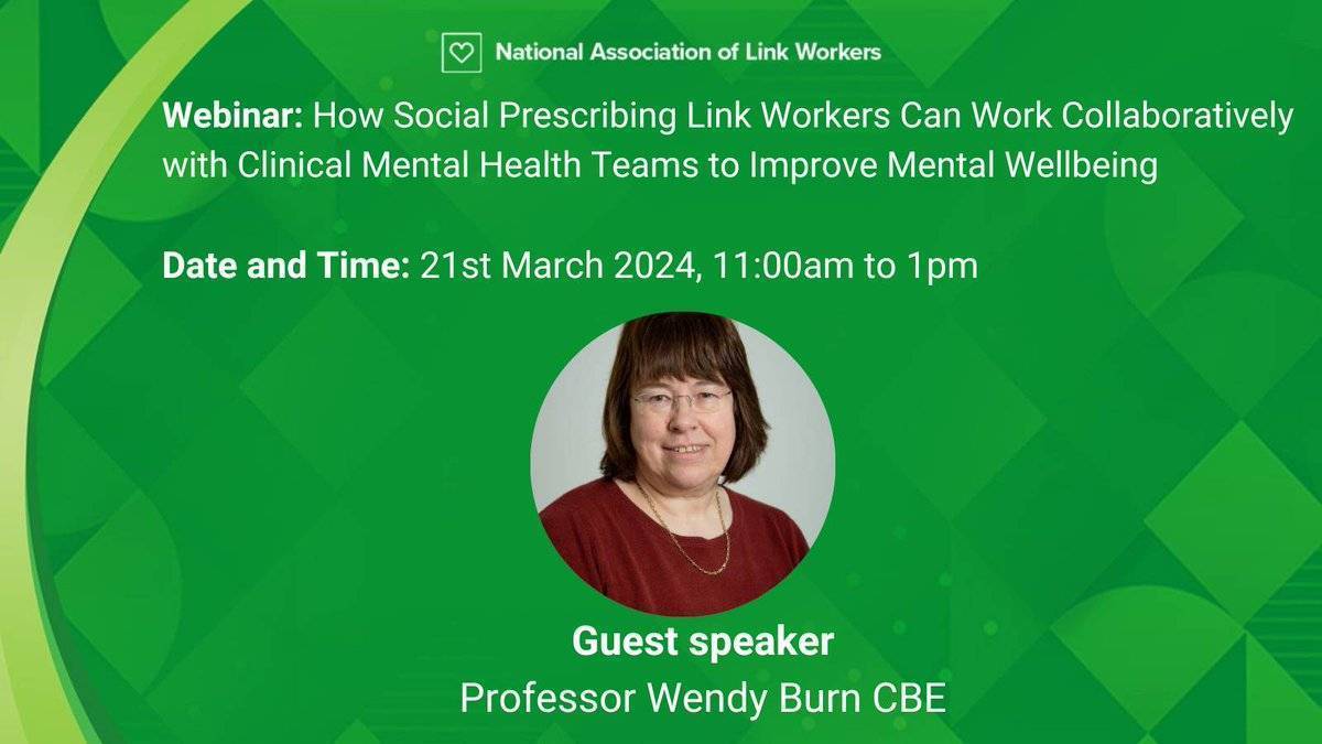 nalwuk's tweet photo. 👀  How #socialprescribing #linkworkers can work collaboratively with clinical #mentalhealth teams to improve mental wellbeing #CPD

Save your spot!

https://t.co/32wvpPwwm2… https://t.co/PRSPno5YW8