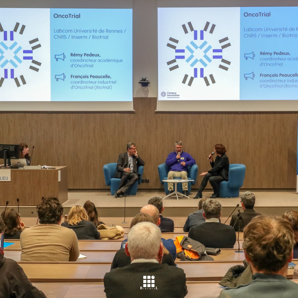 Biotrial's tweet photo. François Peaucelle and Rémy Pedeux proudly presented #Oncotrial, at the @RennesUniv during the "Campus Innovation" initiative! Biotrial is dedicated to fostering a collaborative approach to oncology model development through partnerships like Oncotrial. https://t.co/cfAOKRtVb5