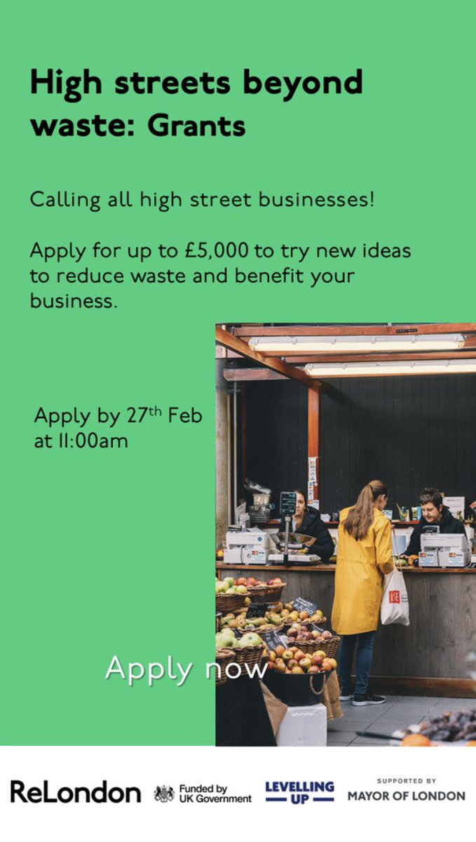 #Tooting #Balham business doing any or more of the following - makes better use of waste / surplus materials &amp; ingredients, reuses packaging &amp; product refills, up-cycles homeware, rents  clothing, shares space ..Apply here bit.ly/3UwNmeG by 27 Feb for a grant to do more!