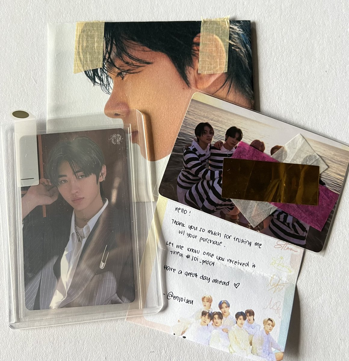 gyumartt's tweet photo. ꒰꒰ mail ! ꒱꒱
Hoon carnival arrived today! Thank you so much for the fast and smooth transaction! @enjoiseu ✨ super love the heeseung envelope with confettis from fate in ncc 🥹💗 #joi_proof https://t.co/8bC0RvVHF9