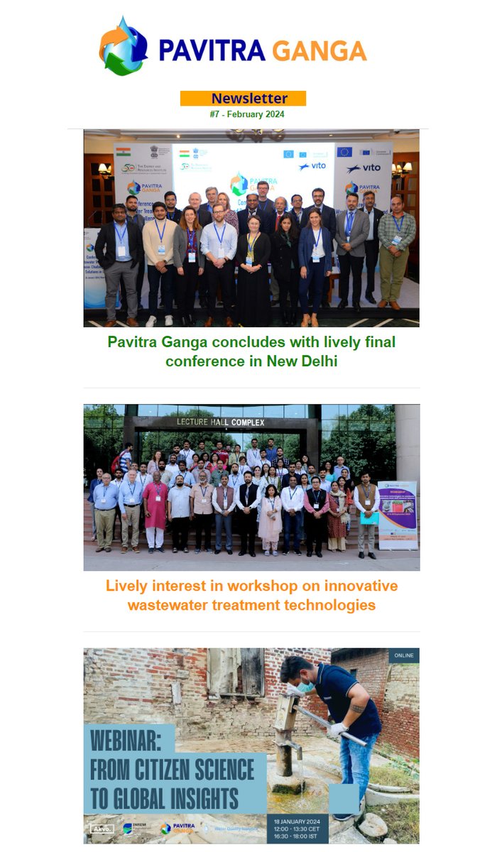Our latest newsletter is out. 

💧 Report of our Final Conference
♻ New scientific article about the Self-forming Dynamic Membrane Bioreactor
💧 Webinar about Citizen Science Monitoring
♻ Recommendations for investments in water reuse in  Kanpur
mailchi.mp/78422b75fbcb/n…]