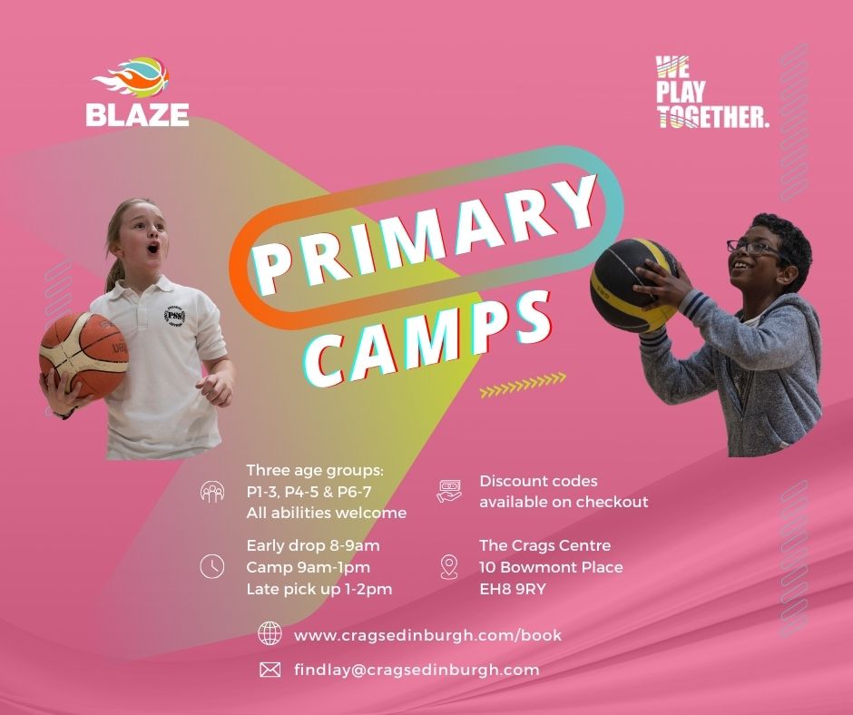 Blaze are running Primary School basketball holiday camps at the Crags Centre from 12th-16th February. Blaze camps welcome all abilities with fun games promoting connections with others and learning new skills.

Primary Camps: 9am-1pm
12th-16th February 
the-crags-centre.classforkids.io/camp/157
