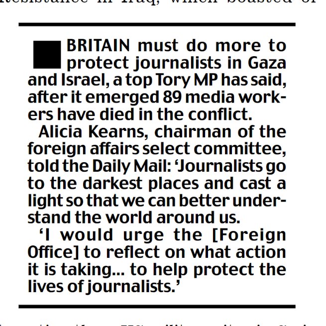 Britain must take action over deaths of journalists in Gaza conflict, senior Tory says.

89 journalists have been killed, including 82 in Gaza alone.

Alicia Kearns, Foreign Affairs select committee chair, said the FCDO must do more to protect press freedom.