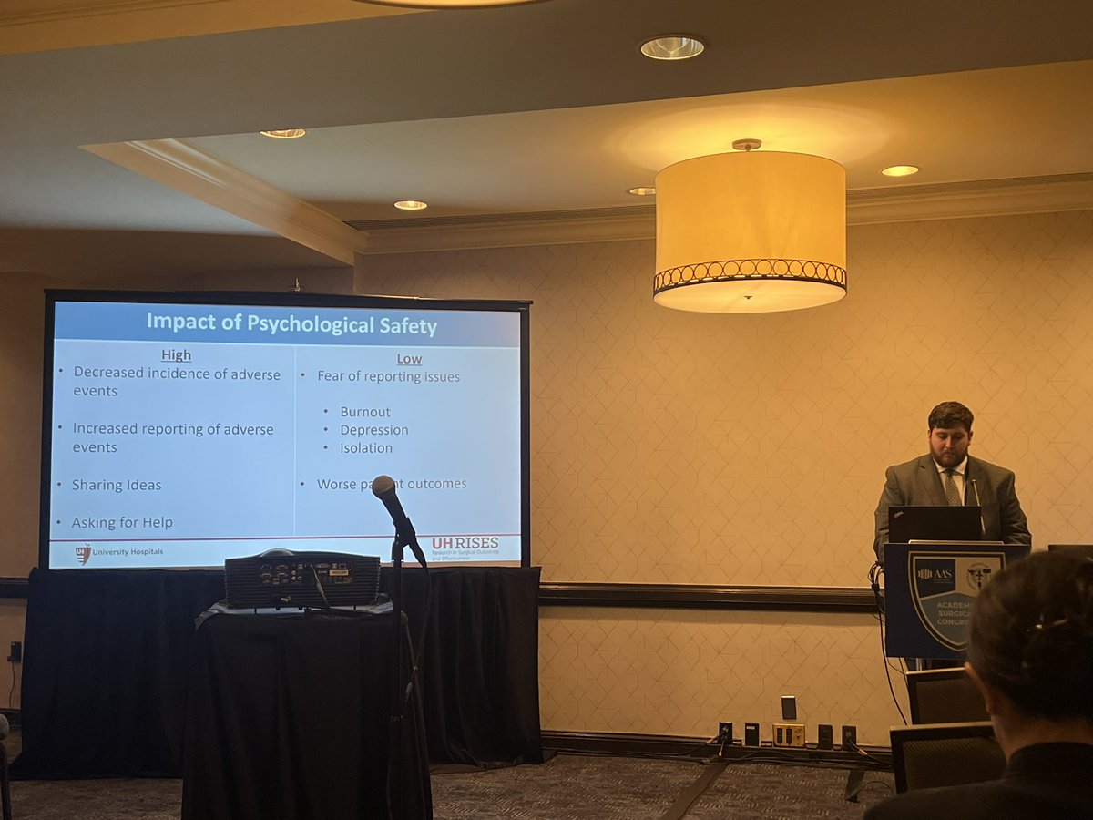 Amazing presentation this morning by @AlexanderLoftu9 presenting on the relationship between psychological safety and resident burn out! Such an important topic! Great work Alex! #ASC2024 @AmmoriJohn