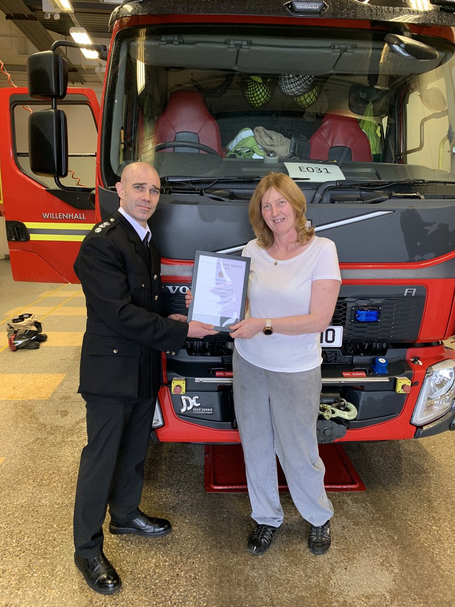 Congratulations to Sadie on receiving her 25 years service certificate. Her dedication and love for cooking is unwavering, keeping us fully fuelled for the next incident. Thank you Sadie. #wmfs #willenhall #cooking #excellence